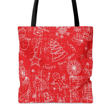 White Christmas Pattern on Red Background Large Tote Bag - Festive Holiday Accessory - Eddy and Rita