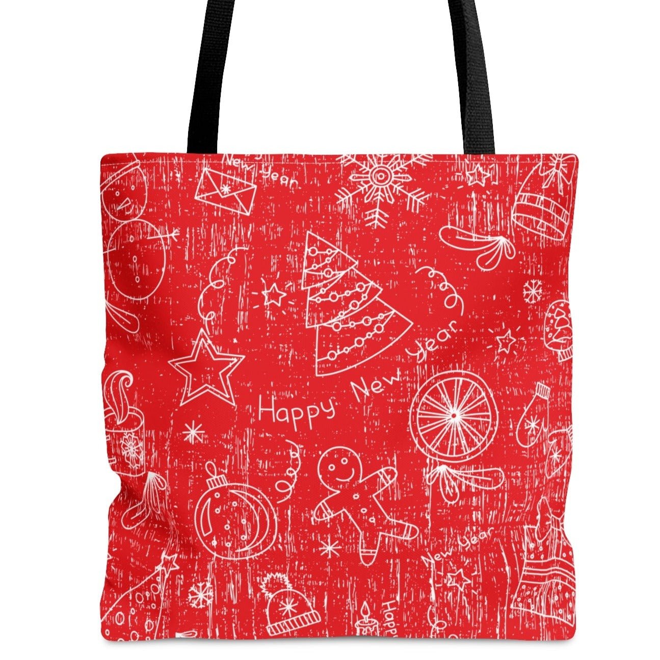 White Christmas Pattern on Red Background Large Tote Bag - Festive Holiday Accessory - Eddy and Rita