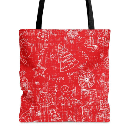 White Christmas Pattern on Red Background Large Tote Bag - Festive Holiday Accessory - Eddy and Rita