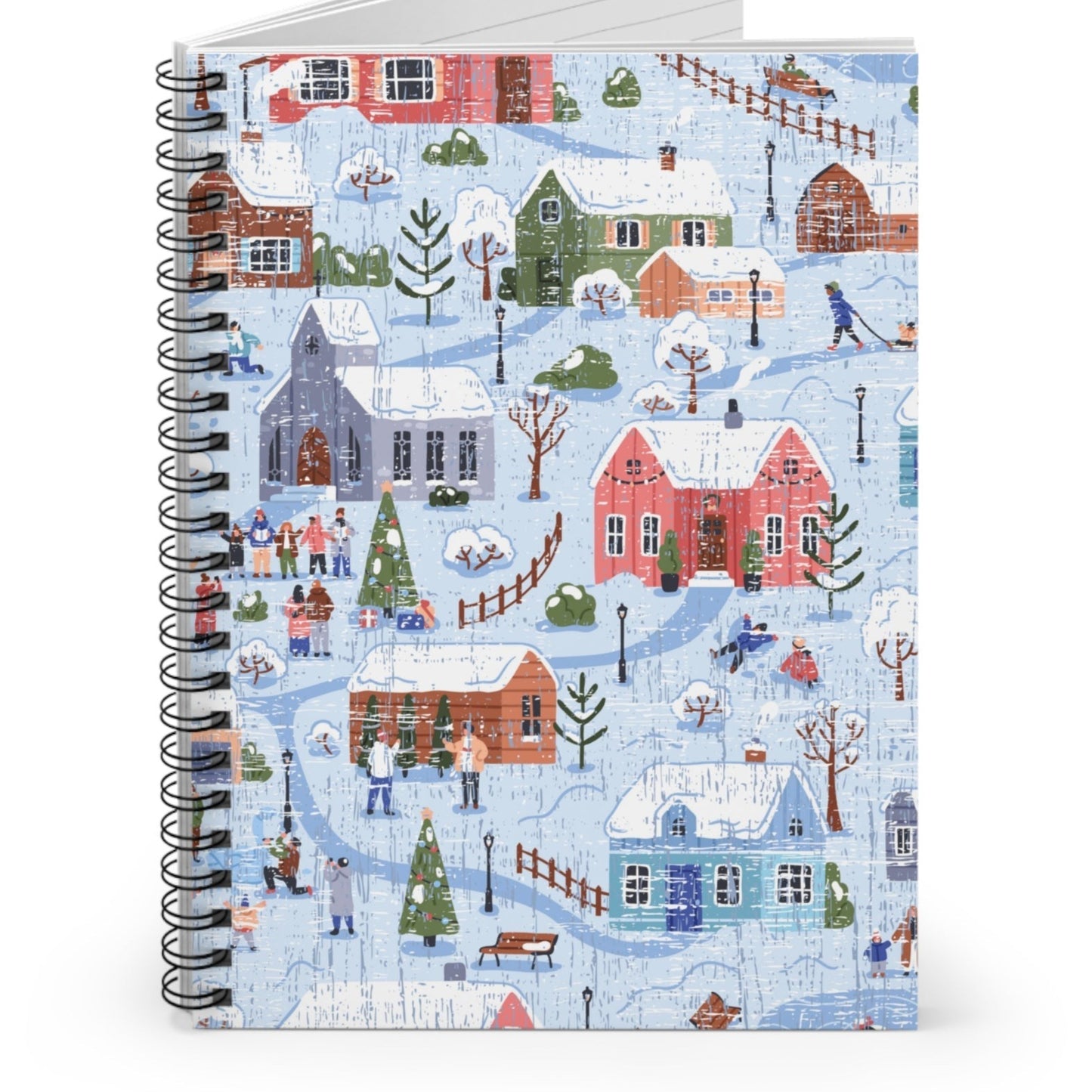 Winter Wonderland Spiral Notebook - Ruled Line: Snowy Village Scene - Eddy and Rita