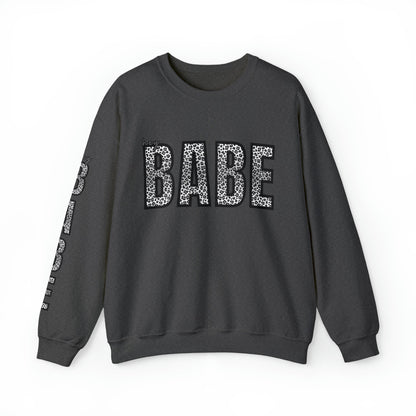 Women's 'Hey Babe' Leopard Print Sweatshirt with Stylish Sleeve Detail - Eddy and Rita