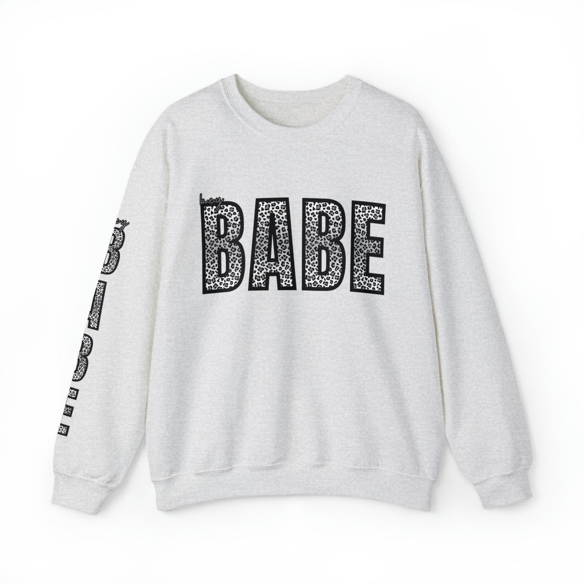 Women's 'Hey Babe' Leopard Print Sweatshirt with Stylish Sleeve Detail - Eddy and Rita