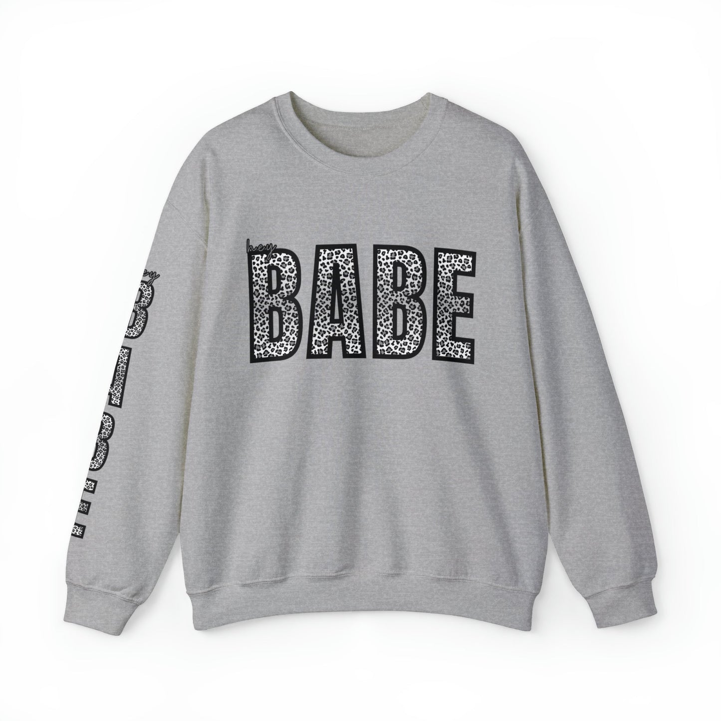 Women's 'Hey Babe' Leopard Print Sweatshirt with Stylish Sleeve Detail - Eddy and Rita