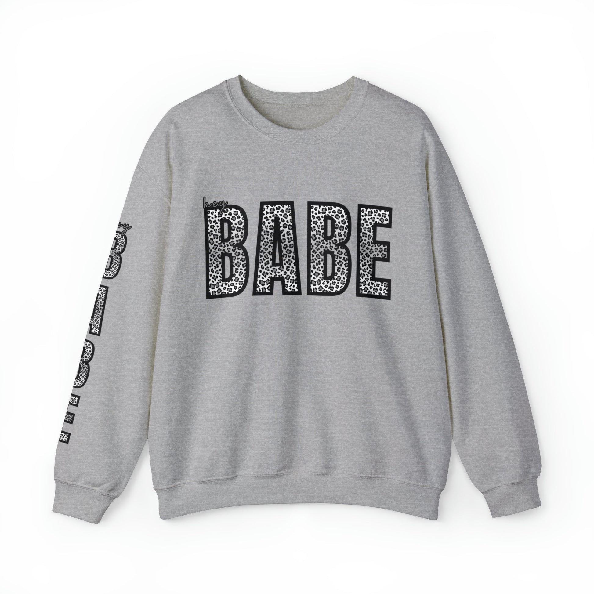 Women's 'Hey Babe' Leopard Print Sweatshirt with Stylish Sleeve Detail - Eddy and Rita