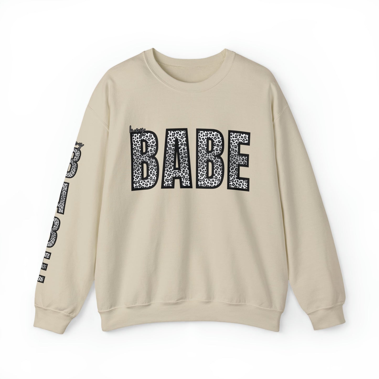 Women's 'Hey Babe' Leopard Print Sweatshirt with Stylish Sleeve Detail - Eddy and Rita