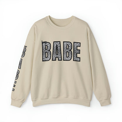 Women's 'Hey Babe' Leopard Print Sweatshirt with Stylish Sleeve Detail - Eddy and Rita