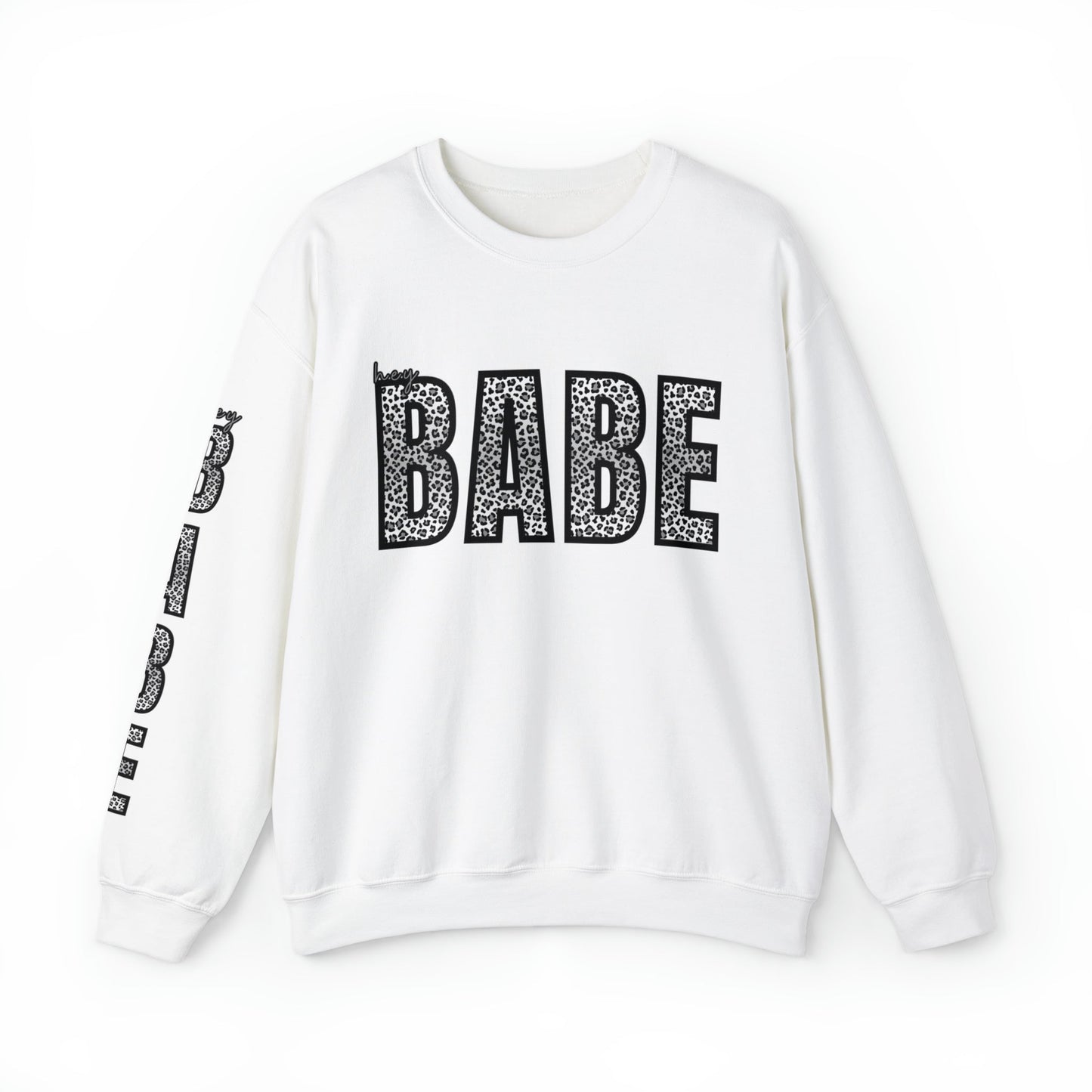 Women's 'Hey Babe' Leopard Print Sweatshirt with Stylish Sleeve Detail - Eddy and Rita