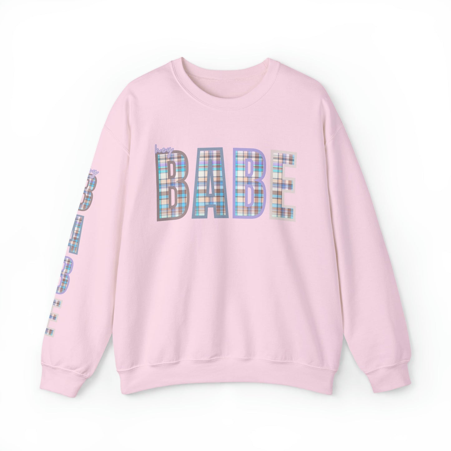 Women's 'Hey Babe' Pastel Plaid Sweatshirt with Stylish Sleeve Detail - Eddy and Rita