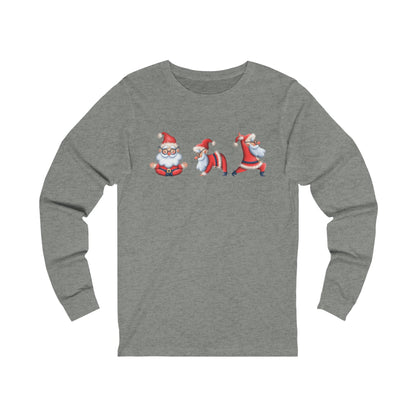 Women's Long Sleeve Tee with Three Santa Yoga Poses - Festive Christmas Shirt for Comfort and Cheer - Eddy and Rita