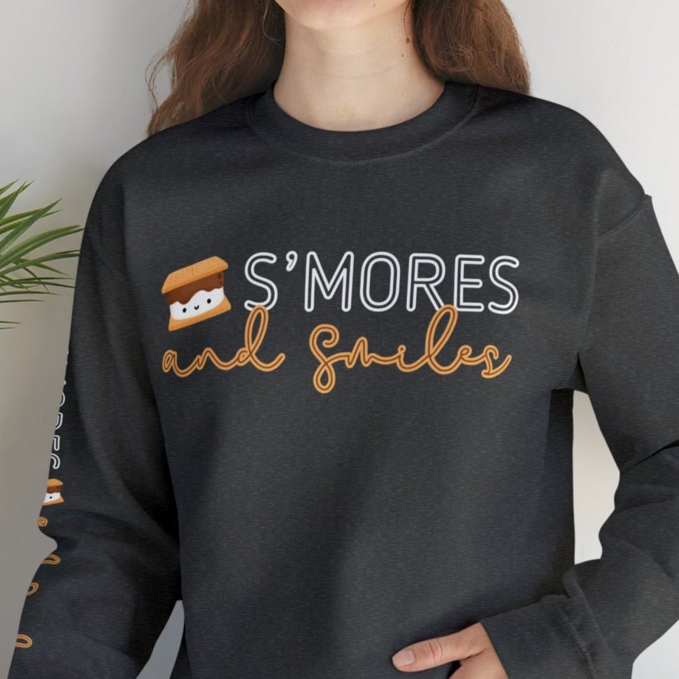 Women's Sweatshirt - 'S'mores and Smiles' with Cute S'more Design and Sleeve Detail - Eddy and Rita