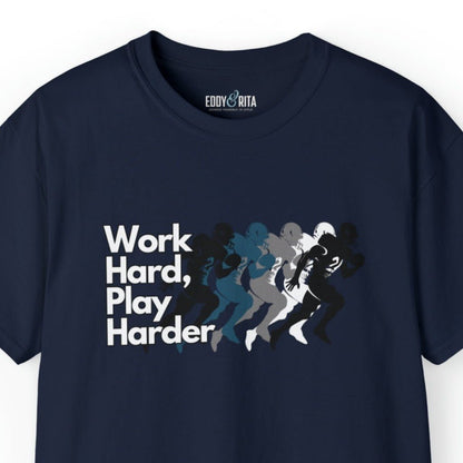 Work Hard, Play Harder Football Player Men's Tee - Motivational Sports Shirt for Active Living - Eddy and Rita