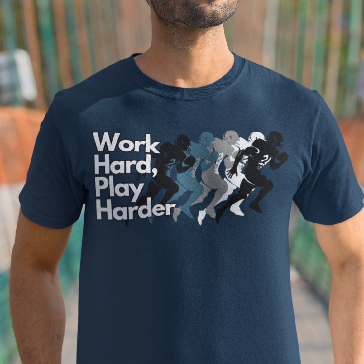 Work Hard, Play Harder Football Player Men's Tee - Motivational Sports Shirt for Active Living - Eddy and Rita