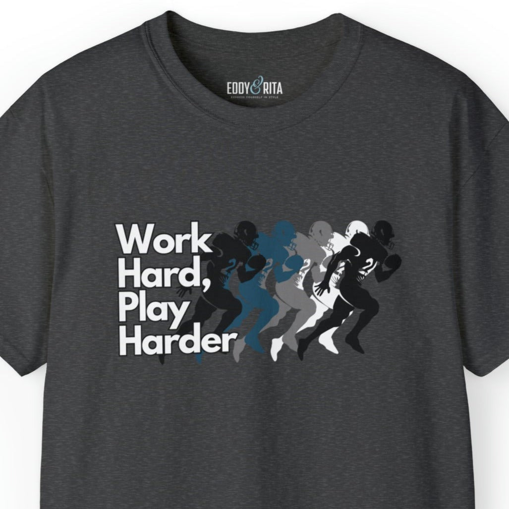 Work Hard, Play Harder Football Player Men's Tee - Motivational Sports Shirt for Active Living - Eddy and Rita