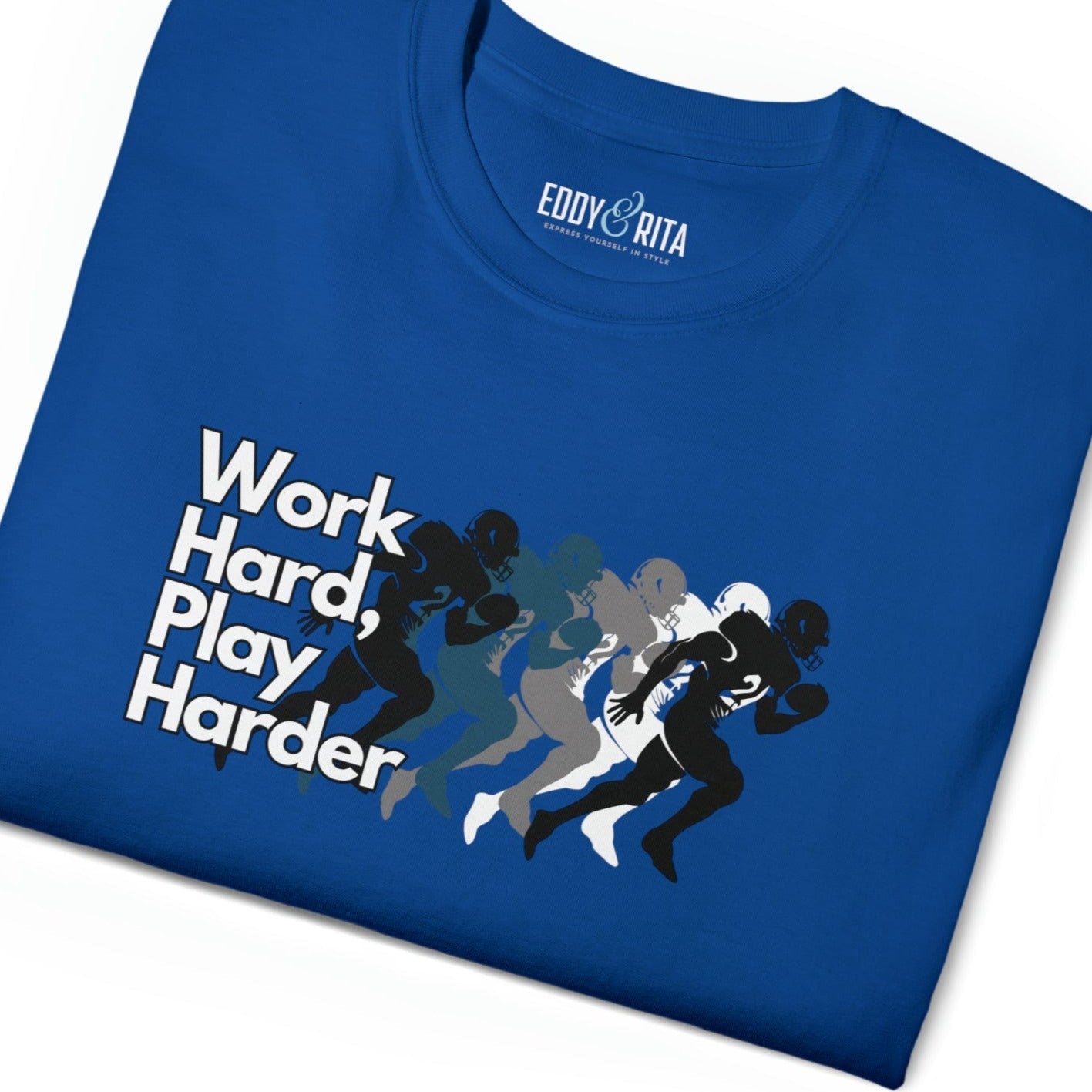 Work Hard, Play Harder Football Player Men's Tee - Motivational Sports Shirt for Active Living - Eddy and Rita