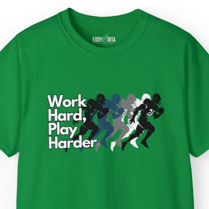 Work Hard, Play Harder Football Player Men's Tee - Motivational Sports Shirt for Active Living - Eddy and Rita